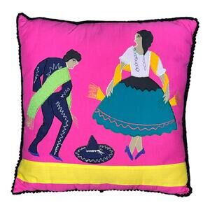 Collectible Artisan Accent Pillow Handmade Machine Embroidery Vibrant Colors